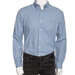 Ralph Lauren Blue Label Blue/White Check Cotton Button Front Shirt Mens Sz Large